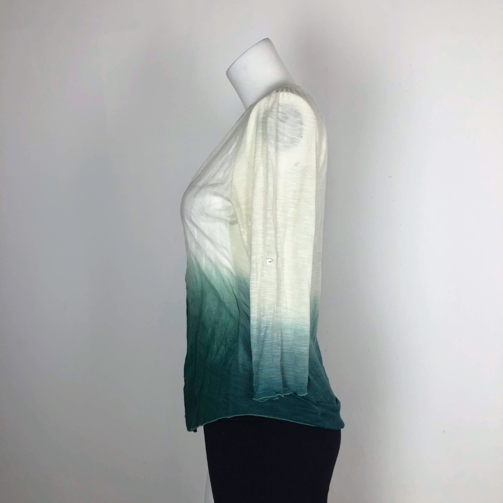 TINY Ombre Fade Green White Button Blouse Top - Picture 5 of 7